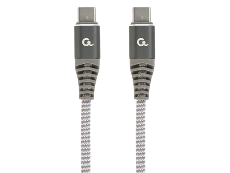 Blister Type-C/Type-C, CM/CM,  1.5 m, 100W charging power,Cablexpert Cotton Braided Spacegrey/White