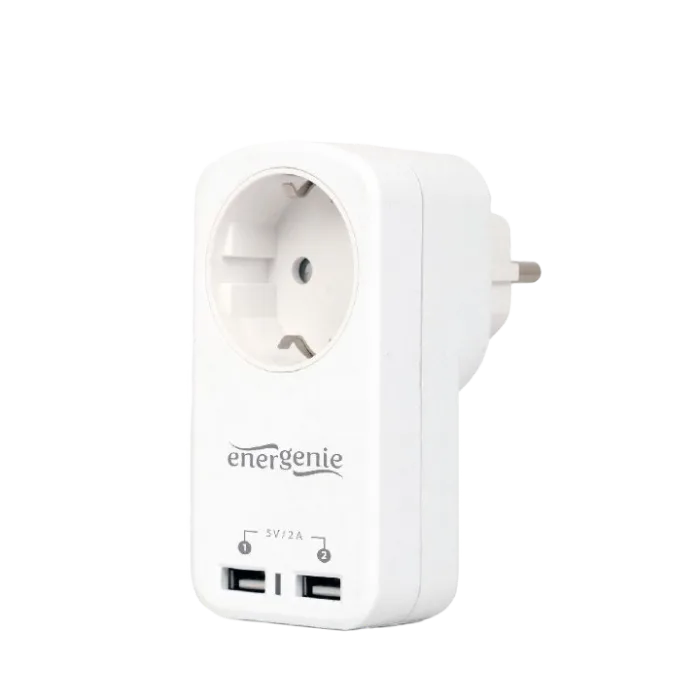 Universal USB charger, Out:CEE 7/4, 2 USB * 5V / 2.1A, In: Schuko CEE 7/4, White, EG-ACU2-01-W
