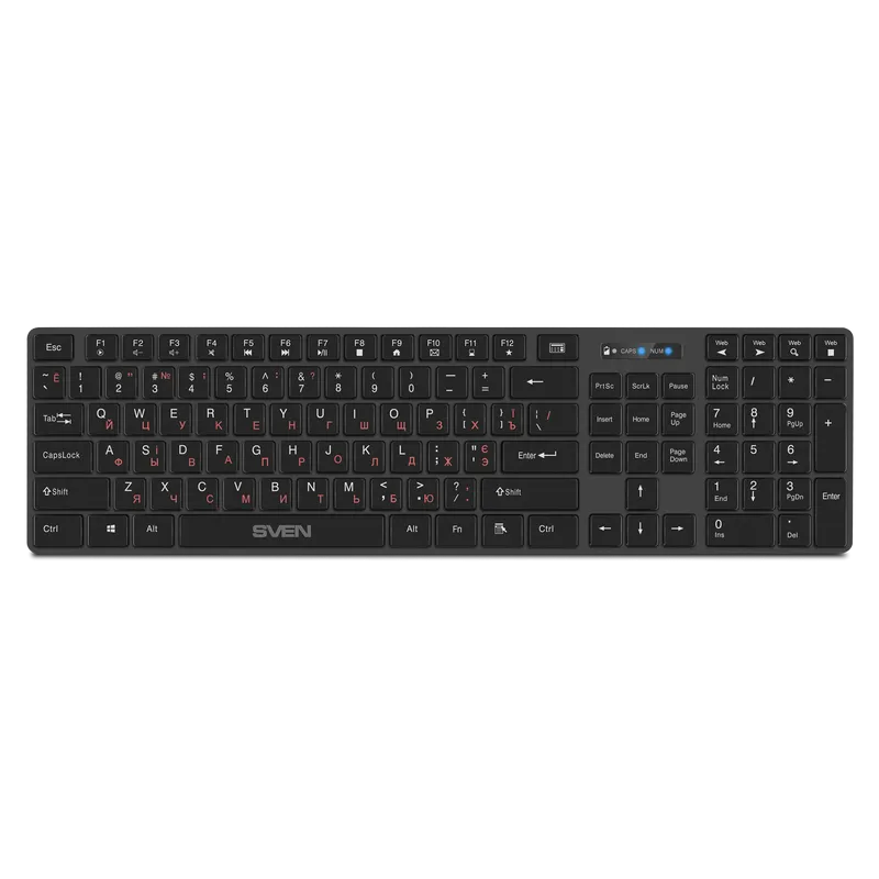 Wireless Keyboard SVEN KB-E5300W,12 Fn keys, Battery indicator., 2xAAA, 2.4 Ghz, Black