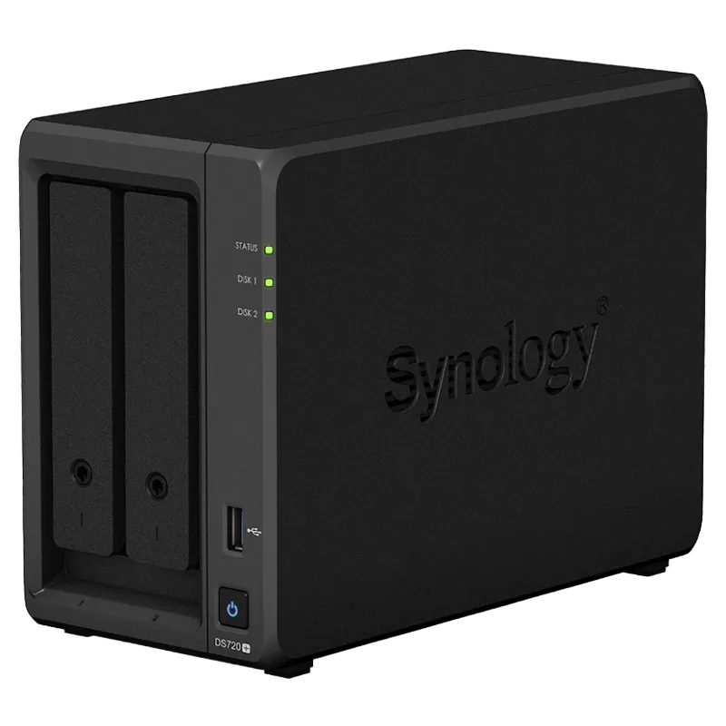 SYNOLOGY  "DS720+", 2-bay, Intel Celeron 4-core 2-2.7Ghz, 2Gb+1Slot, 2x1GbE, 2xM.2 NVMe