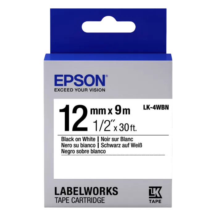 Tape Cartridge EPSON LK4SBE; 12mm/9m, Matte, Black/Matte Silver, C53S654017