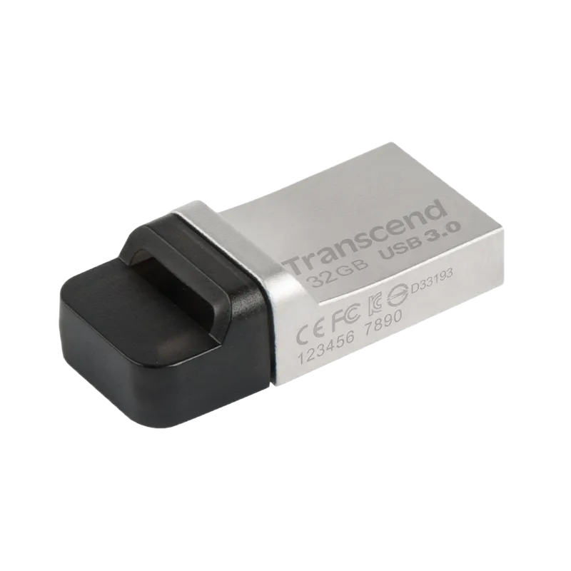 32GB USB3.1/Micro-USB Flash Drive Transcend "JetFlash 880",Silver, Metal Case, OTG (R/W:90/25MB/s)