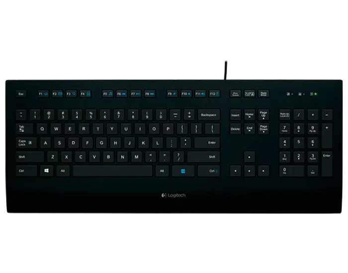 Keyboard Logitech K280e, Low-profile, Quiet typing, Spill-resistant, Palm rest, FN key, 1.7m, USB, E