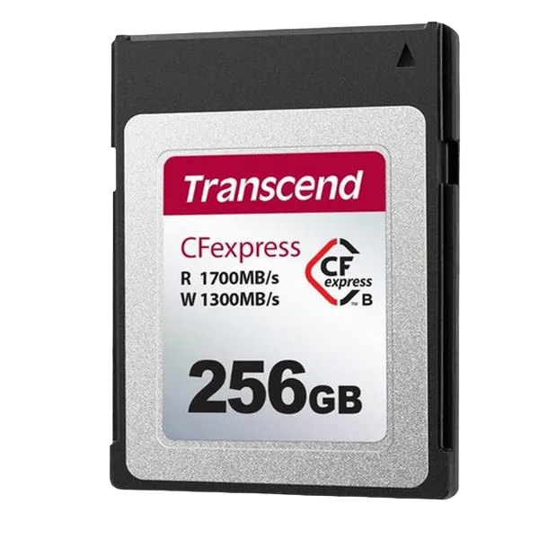 256GB CFexpress 2.0 Type B (PCIe 3.0 x2, NVMe 1.3), Transcend "TS256GCFE820" (R/W: 1700/1300MB/s)