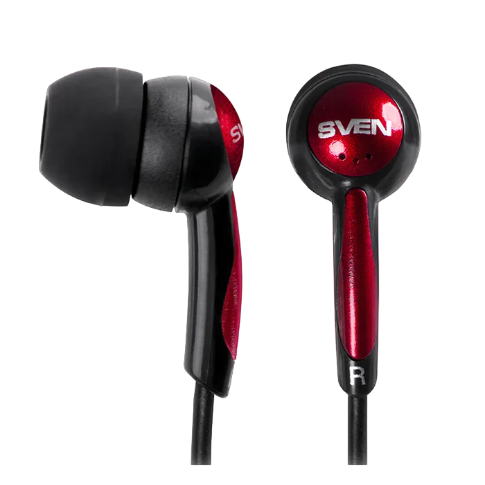 Earphones SVEN E-130  Black/Red, 3pin 3.5mm mini-jack