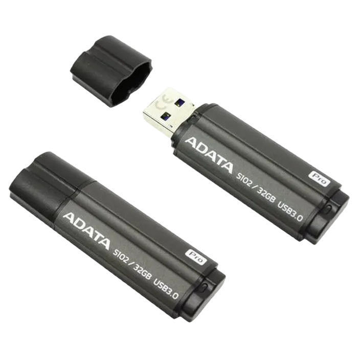 32GB USB3.1 Flash Drive ADATA "S102 Pro", Titanium-Gray, Aluminum, Classic Cap (R/W:90/25MB/s)