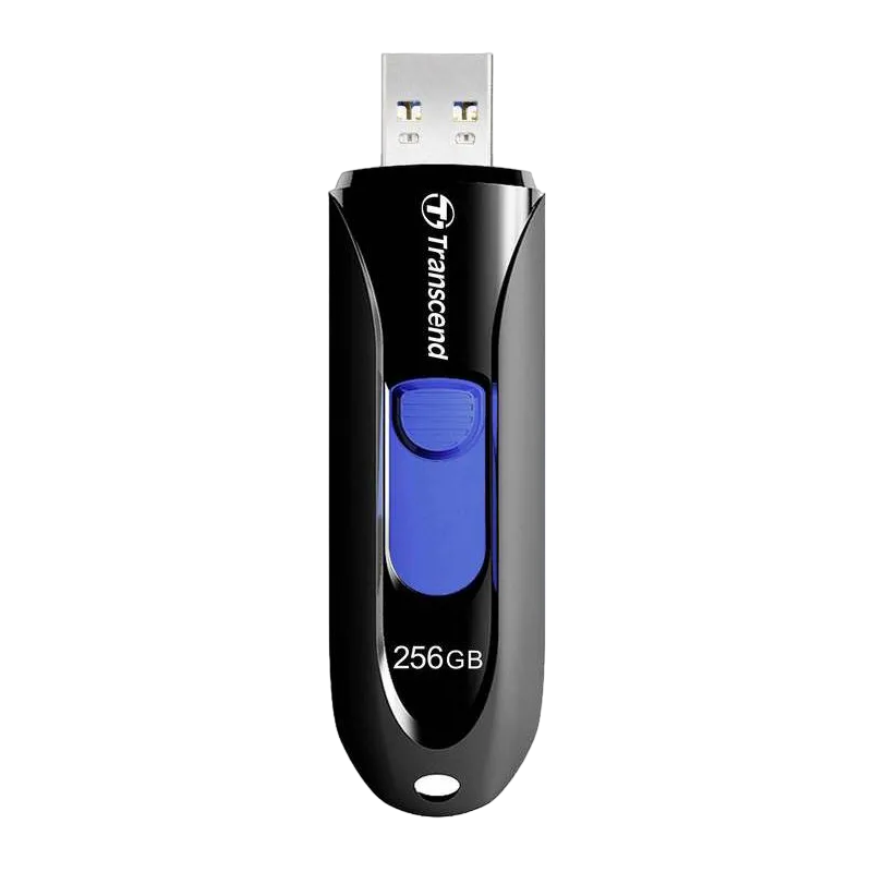 256GB  USB3.1 Flash Drive Transcend "JetFlash  790", Black-Blue, Slider (R/W:90/40MB/s)