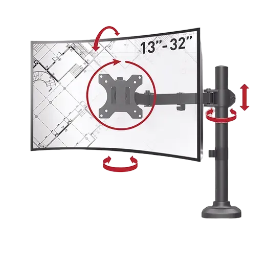 Table/desk stand for  monitor Barkan M121T, 13"-27", max.12kg, VESA: 75x75, 100x100