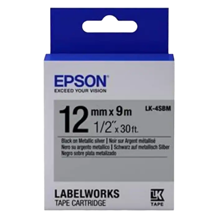 Купить  Кассеты с лентой для печати наклеек - Картридж с лентой Epson LK-4SBM, 12 мм x 9 м..