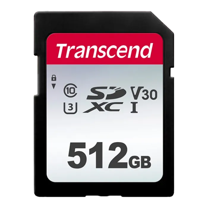 .512GB SDXC Card (Class 10)  UHS-I, U3, Transcend 300S  "TS512GSDC300S" (R/W:95/45MB/s)