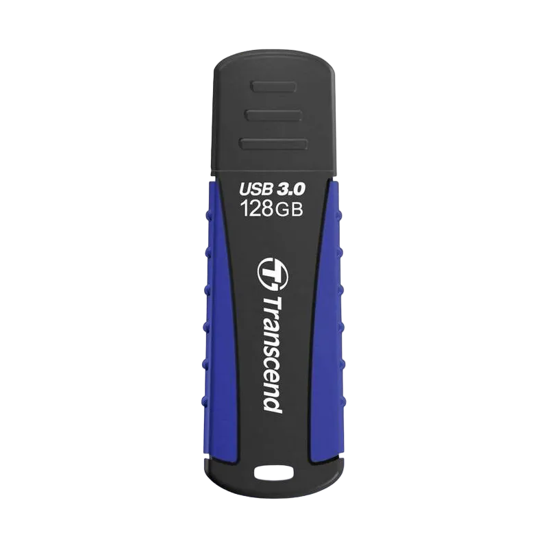 128GB  USB3.1 Flash Drive Transcend "JetFlash 810", Black-Blue, Rubber Case (R/W:90/45MB/s)