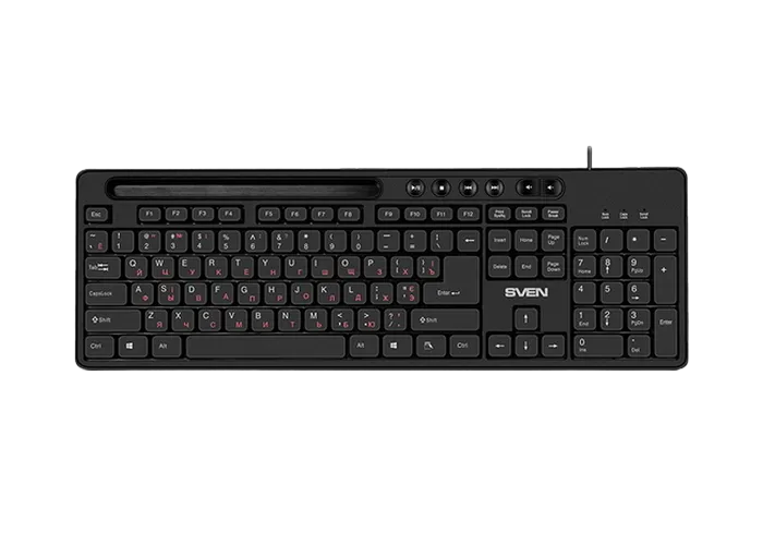 Keyboard SVEN KB-S302, Multimedia, Tray for smartphone, Black, USB