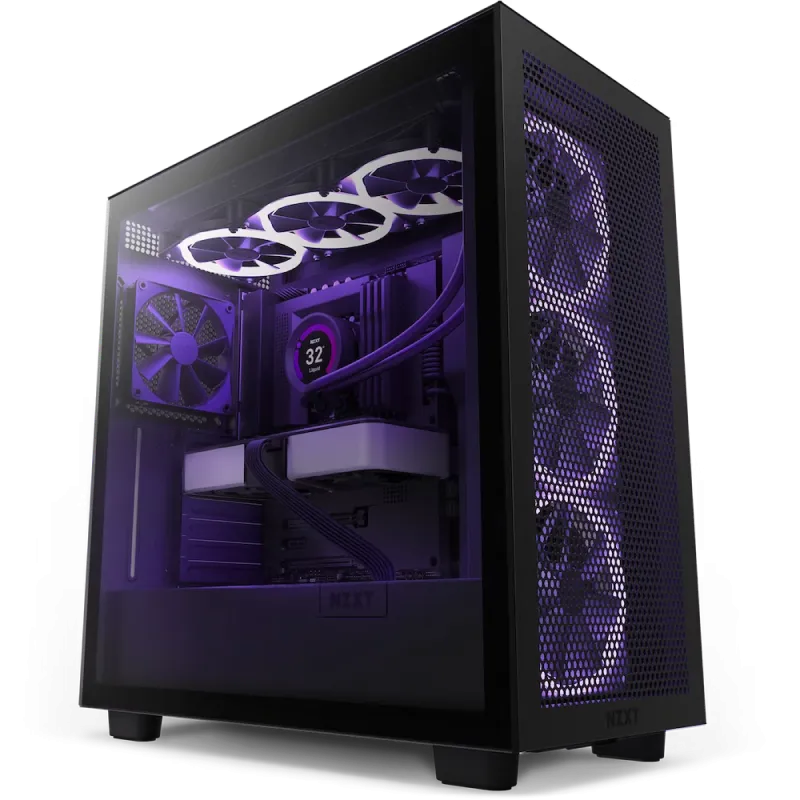 Case ATX NZXT H7 Flow, 2xUSB 3.2, 1xType-C, 2x120mm, Tempered Glass, Mesh Freont, Black