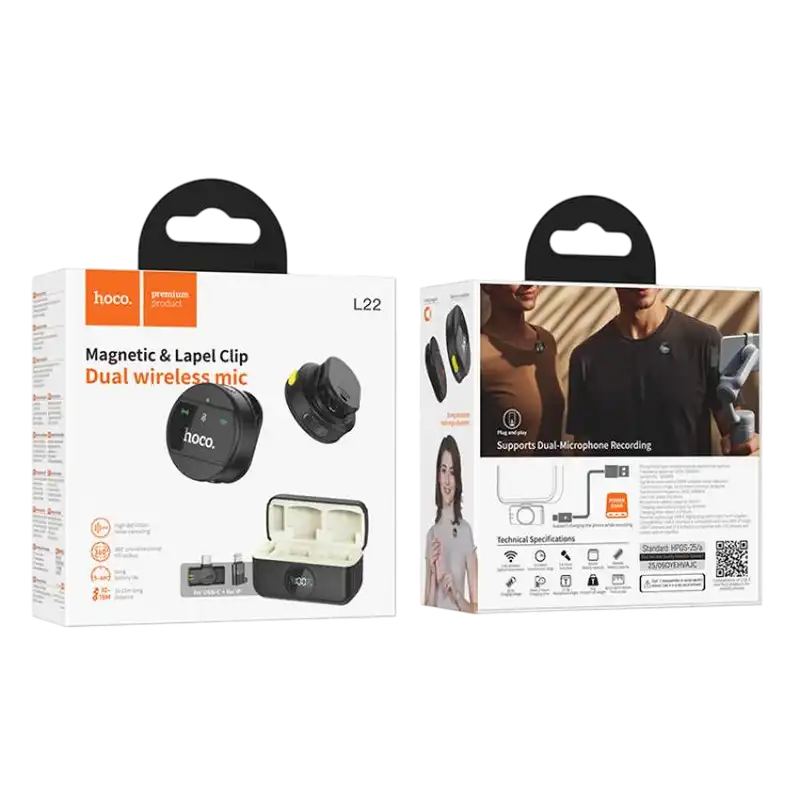 Портативный записывающий микрофон Hoco L22 Беспроводной Черный