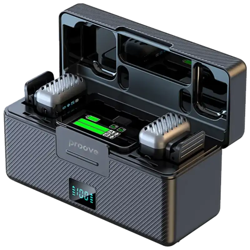 Microfon portabil pentru înregistrare vocală Proove Ripple Fără fir/Cu fir Negru