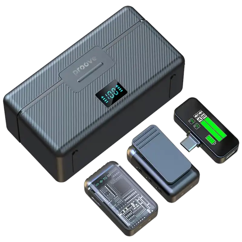 Microfon portabil pentru înregistrare vocală Proove Ripple Fără fir/Cu fir Negru