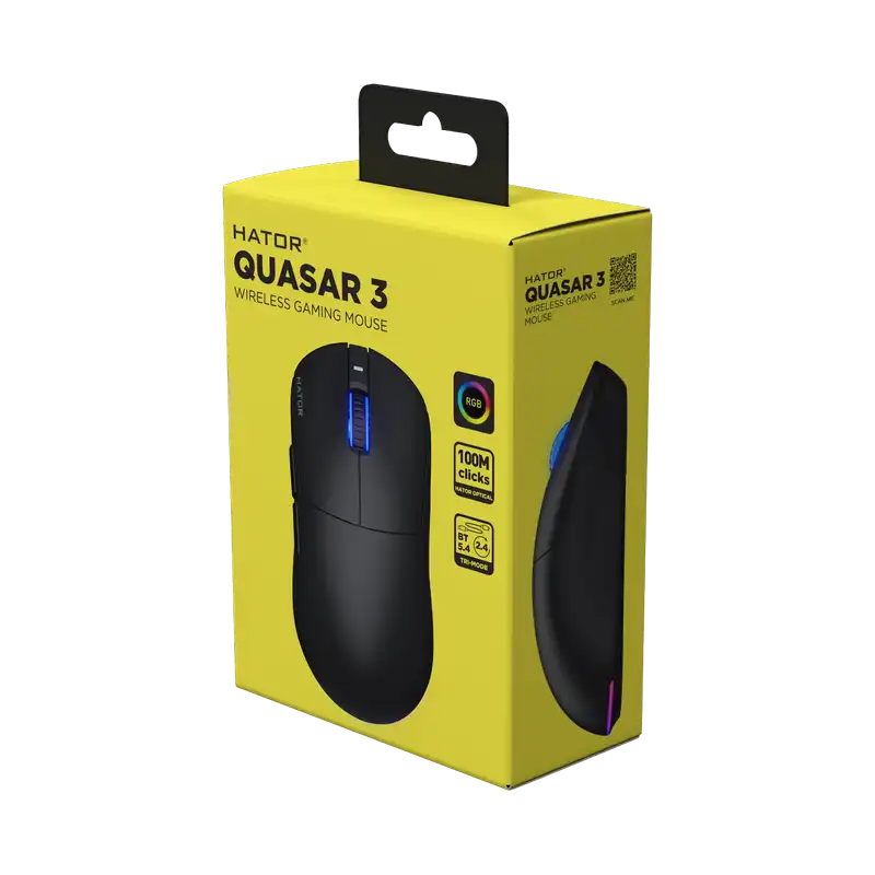 Gaming Mouse HATOR Quasar 3 Cu fir / Fără fir Negru