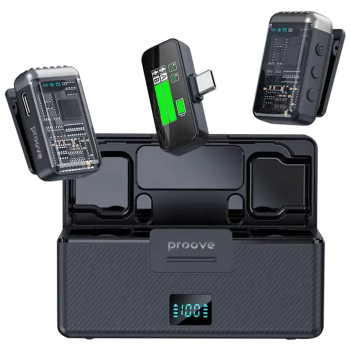 Microfon portabil pentru înregistrare vocală Proove Ripple Fără fir/Cu fir Negru