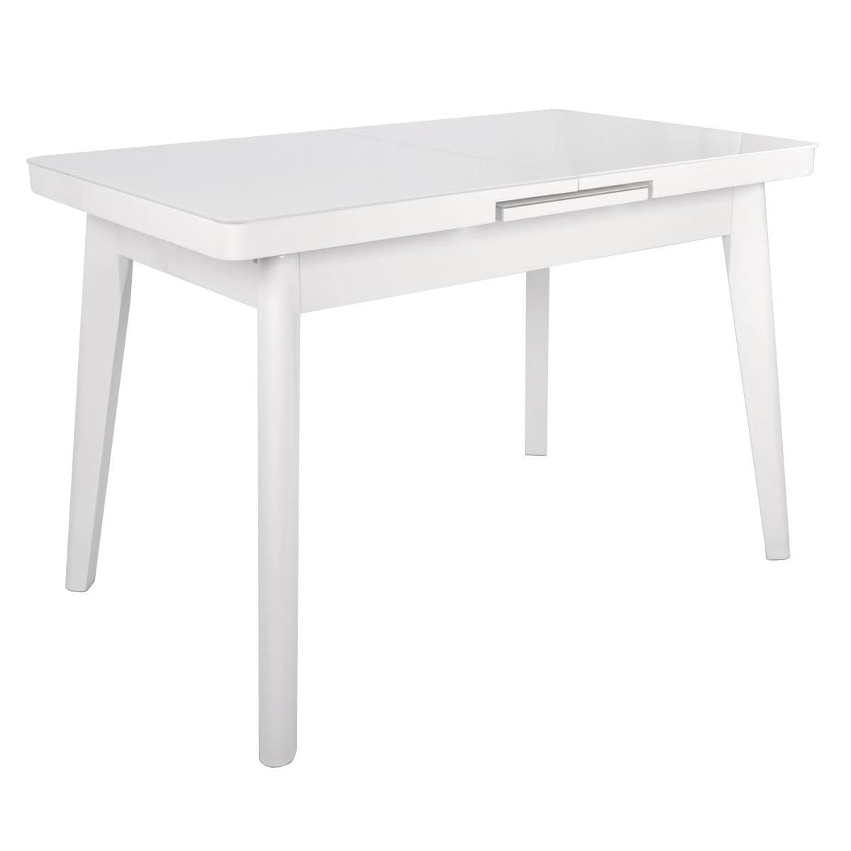 Masă Extensibilă MG-A044 White Glass+White Legs 120/150×70