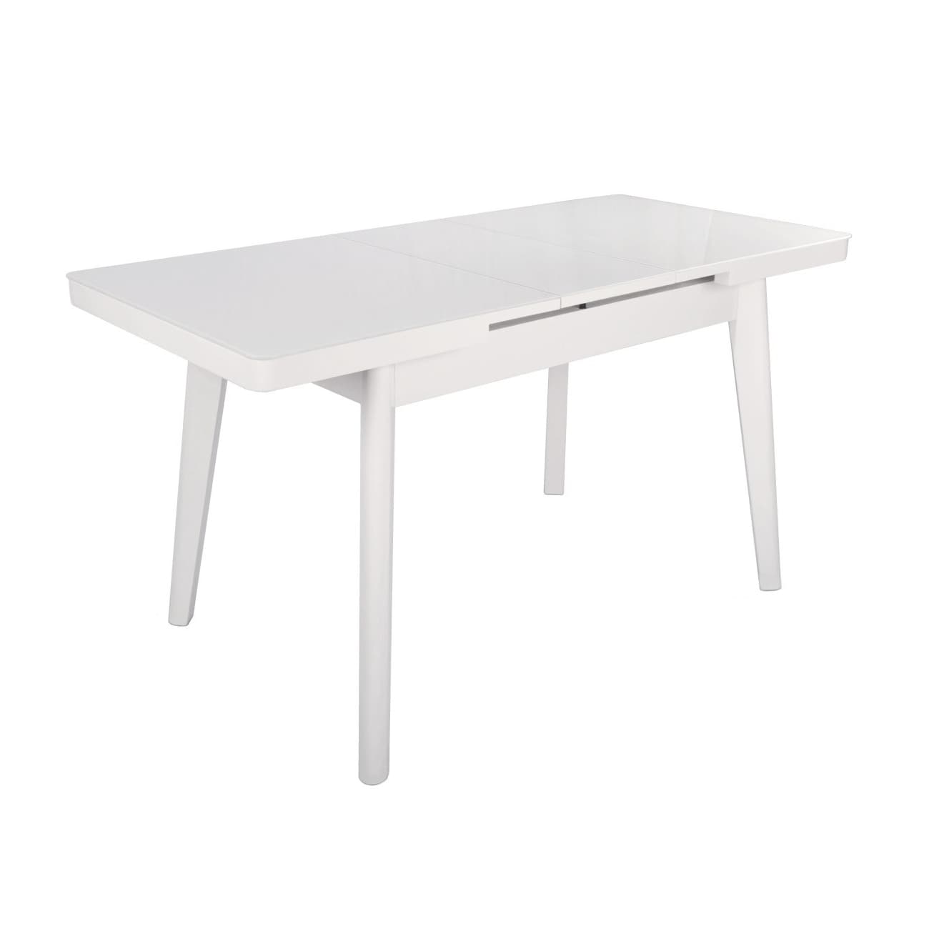 Masă Extensibilă MG-A044 White Glass+White Legs 120/150×70