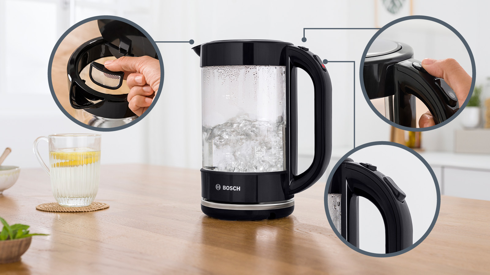 BOSCH fierbator TWK70B03 черный / стеклянный