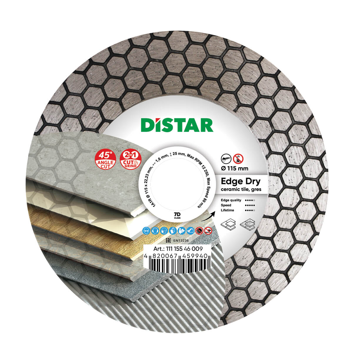 Disc diamantat DISTAR pentru placi ceramici Edge Dry d115