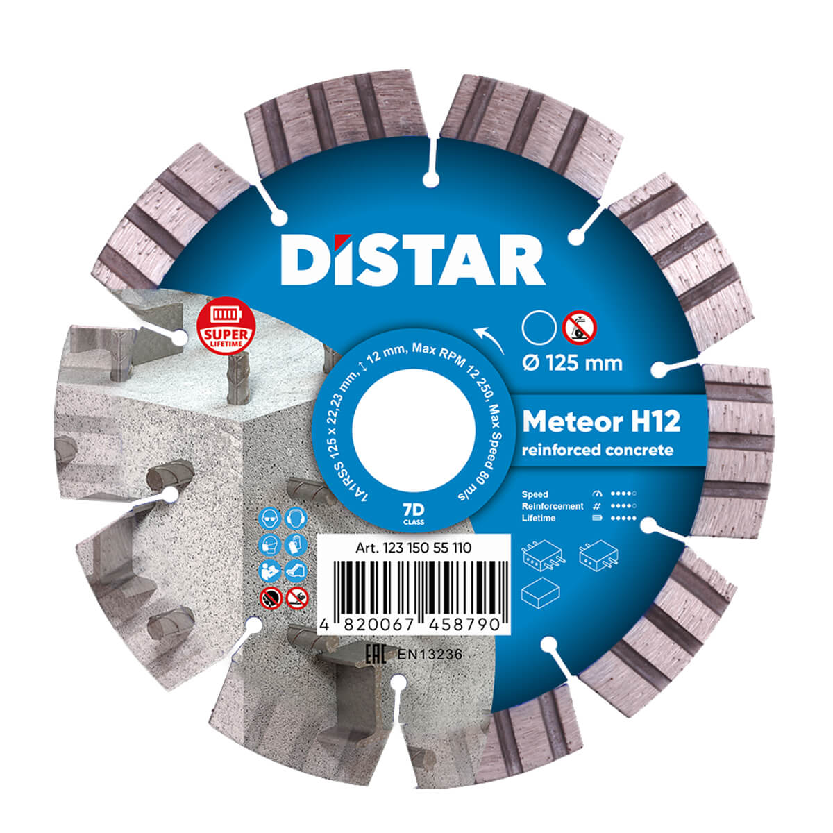 Disc diamantat DISTAR pentru beton Meteor H12 d125