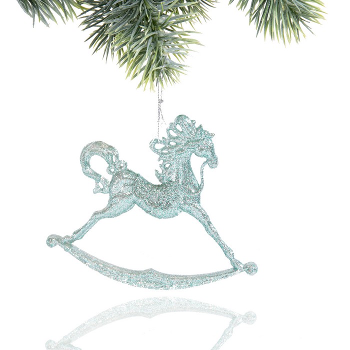 Новогоднее украшение, GLOBAL CHRISTMAS, лошадь, Светло-Зеленый, Блестящий, 14см, 12см