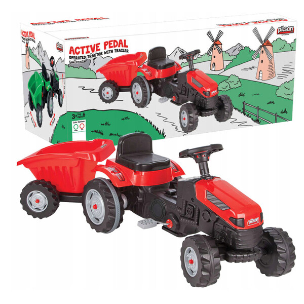 Tractor cu remorca ACTIVE, roșu/verde
