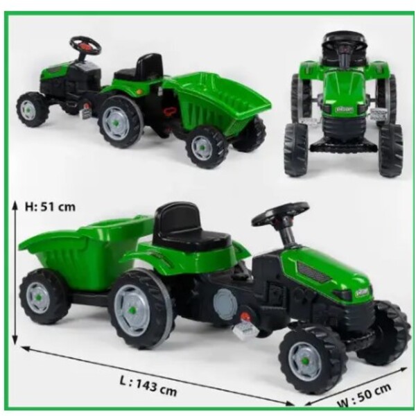 Tractor cu remorca ACTIVE, roșu/verde