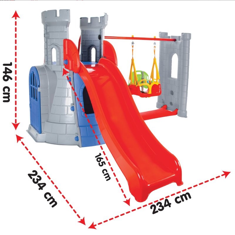 Complex de joc Castel cu tobogan și leagăn (disponibil în 2 culori)