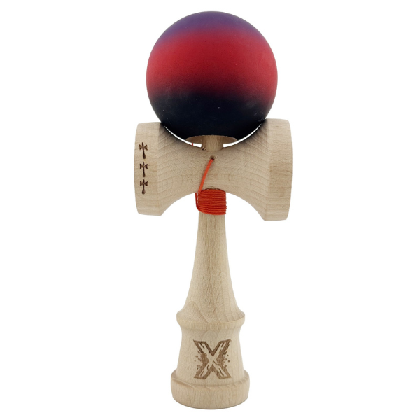 "Kendama X Original", Profesionala, Flippy, Rulment Metalic, Ața 55 cm, Cupe Mari, 7 х 6 х 18 cm, gradient mov-roșu
