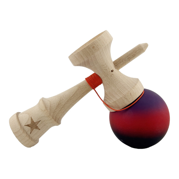 "Kendama X Original", Profesionala, Flippy, Rulment Metalic, Ața 55 cm, Cupe Mari, 7 х 6 х 18 cm, gradient mov-roșu