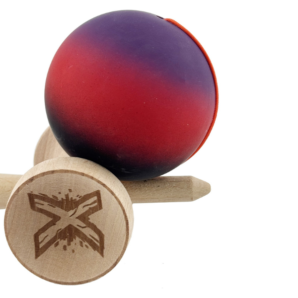 "Kendama X Original", Profesionala, Flippy, Rulment Metalic, Ața 55 cm, Cupe Mari, 7 х 6 х 18 cm, gradient mov-roșu