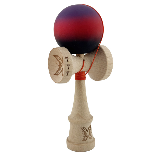 "Kendama X Original", Profesionala, Flippy, Rulment Metalic, Ața 55 cm, Cupe Mari, 7 х 6 х 18 cm, gradient mov-roșu