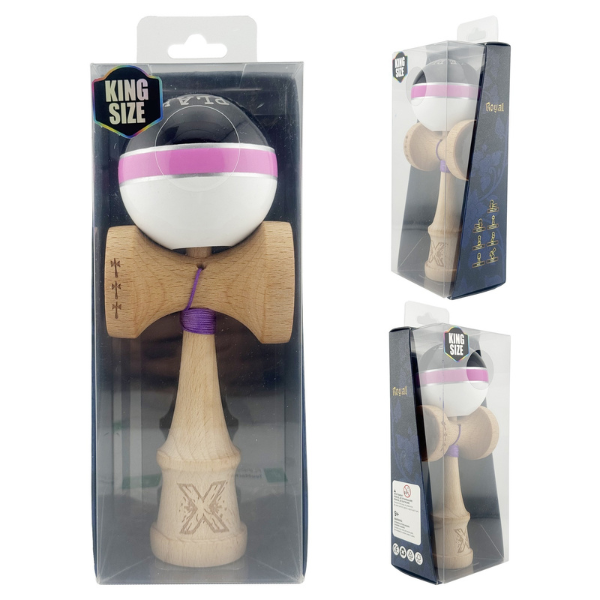 «Kendama Royal Spike X Original», profesională, rulment metalic, ața 55 cm, ultra aderent, 7 x 6 x 18 cm, negru-roz-alb