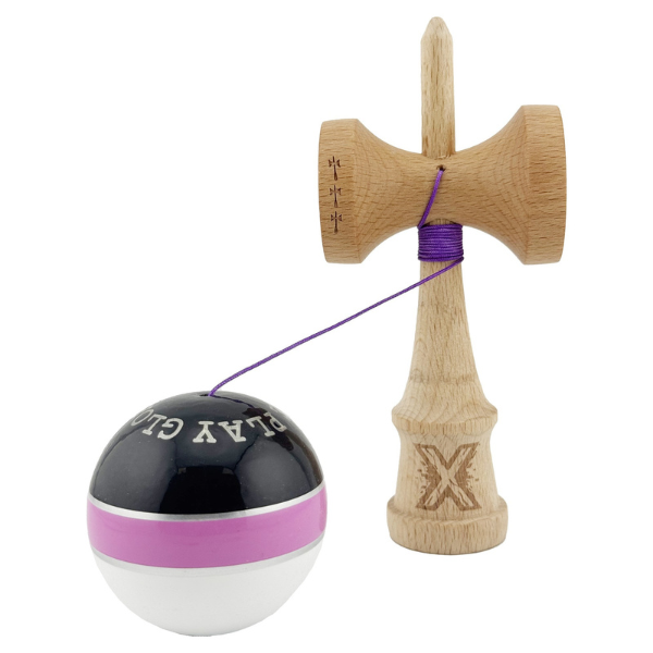 «Kendama Royal Spike X Original», profesională, rulment metalic, ața 55 cm, ultra aderent, 7 x 6 x 18 cm, negru-roz-alb