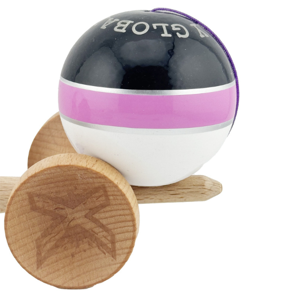 «Kendama Royal Spike X Original», profesională, rulment metalic, ața 55 cm, ultra aderent, 7 x 6 x 18 cm, negru-roz-alb