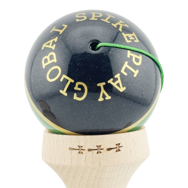 «Kendama Royal Spike X Original», profesională, rulment metalic, ața 62/65 cm, ultra aderent, King Size 7.5 x 6 x 18 cm, inel verde