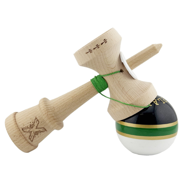 «Kendama Royal Spike X Original», profesională, rulment metalic, ața 62/65 cm, ultra aderent, King Size 7.5 x 6 x 18 cm, inel verde