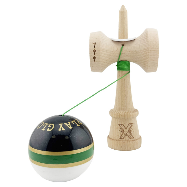 «Kendama Royal Spike X Original», profesională, rulment metalic, ața 62/65 cm, ultra aderent, King Size 7.5 x 6 x 18 cm, inel verde