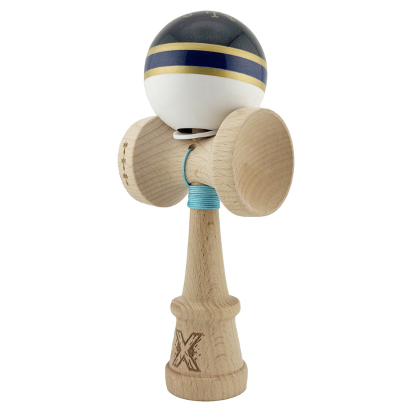 «Kendama Royal Spike X Original», profesională, rulment metalic, ața 62/65 cm, ultra aderent, King Size 7.5 x 6 x 18 cm, inel albastru inchis