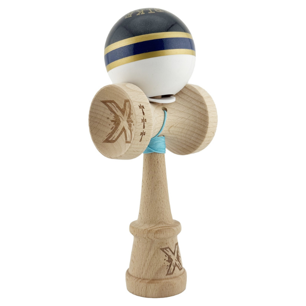 «Kendama Royal Spike X Original», profesională, rulment metalic, ața 62/65 cm, ultra aderent, King Size 7.5 x 6 x 18 cm, inel albastru inchis