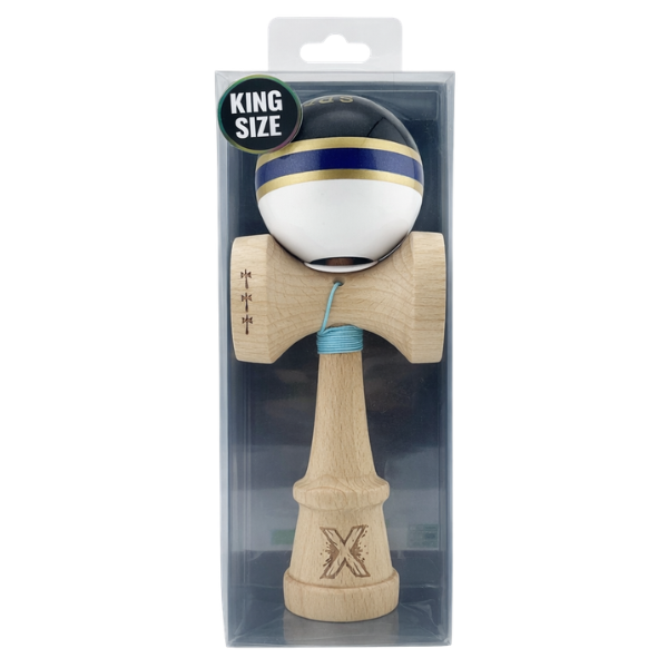 «Kendama Royal Spike X Original», profesională, rulment metalic, ața 62/65 cm, ultra aderent, King Size 7.5 x 6 x 18 cm, inel albastru inchis