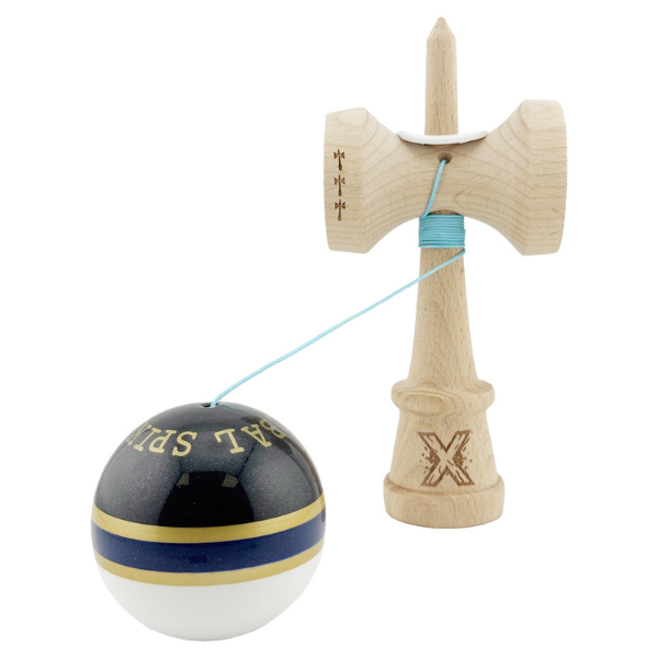 «Kendama Royal Spike X Original», profesională, rulment metalic, ața 62/65 cm, ultra aderent, King Size 7.5 x 6 x 18 cm, inel albastru inchis