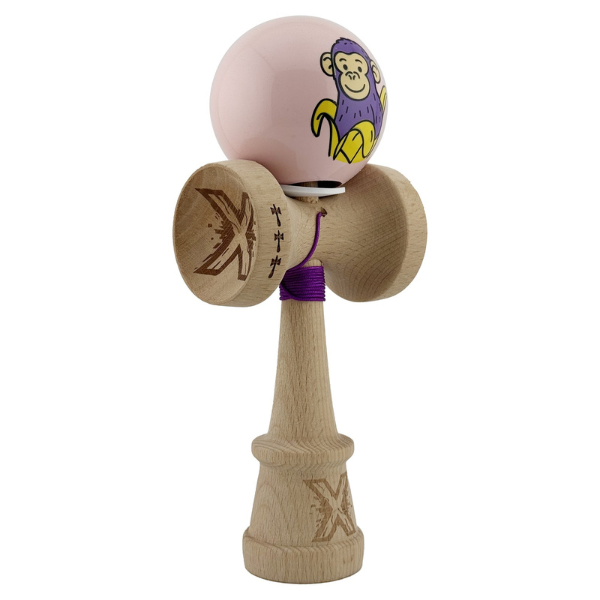 "Kendama Super Sticky X Original", металлический подшипник, веревка 62/65 см, King size 7.5 x 6 x 18 см , "Обезьянка", розовая