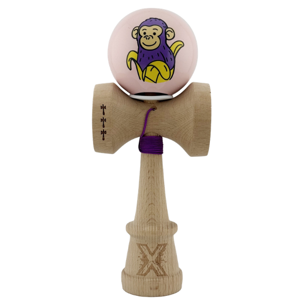 "Kendama Super Sticky X Original", металлический подшипник, веревка 62/65 см, King size 7.5 x 6 x 18 см , "Обезьянка", розовая