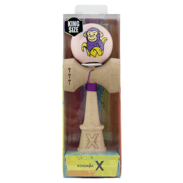 "Kendama Super Sticky X Original", металлический подшипник, веревка 62/65 см, King size 7.5 x 6 x 18 см , "Обезьянка", розовая
