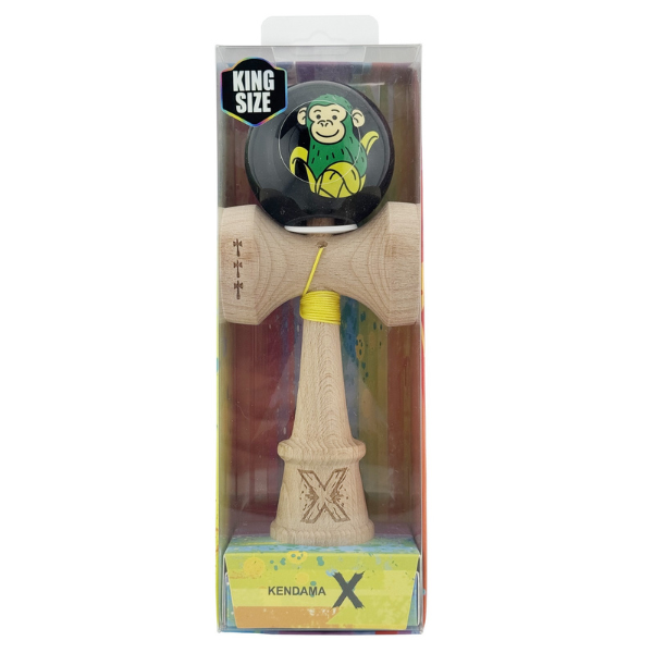 "Kendama Super Sticky X Original", металлический подшипник, веревка 62/65 см, King size 7.5 x 6 x 18 см , "Обезьянка", черная