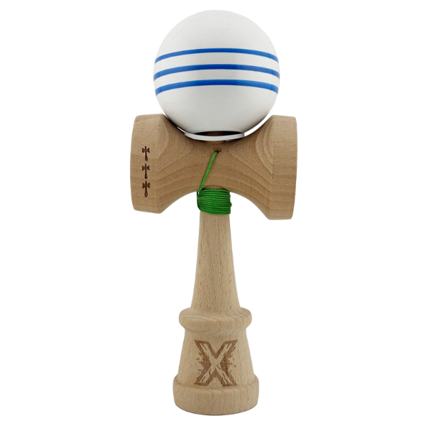 "Kendama Flippy X Original", profesională, rulment metalic, ața 62/65 cm, ultra aderent, cupe mari, King Size 7.5 х 6 х 18 cm, alb-albastru